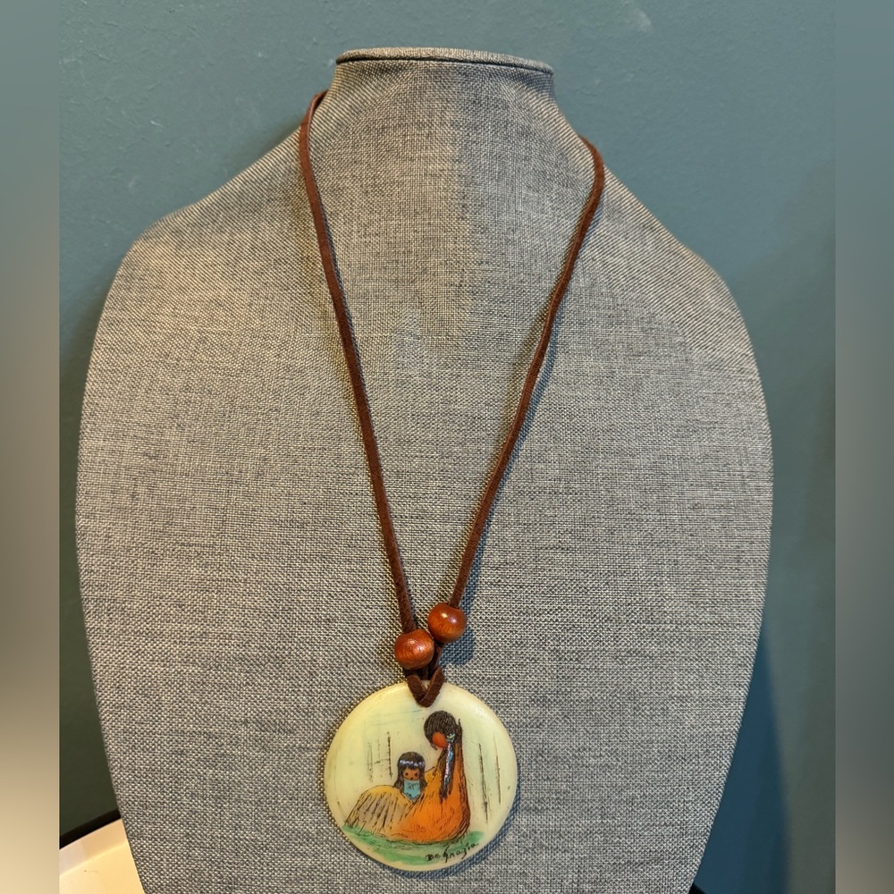 Vintage DeGrazia Round Navajo Mother Pendant Necklace
